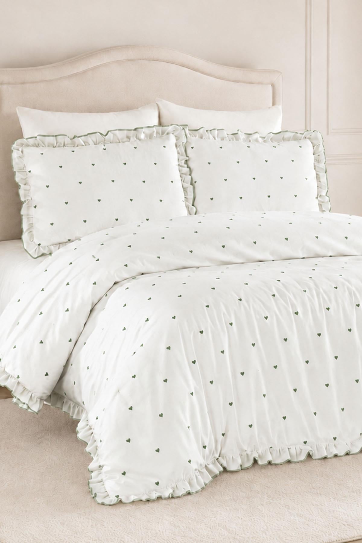 Amore Heart Embroidered Cotton Satin Single 4-Piece Duvet Cover Set