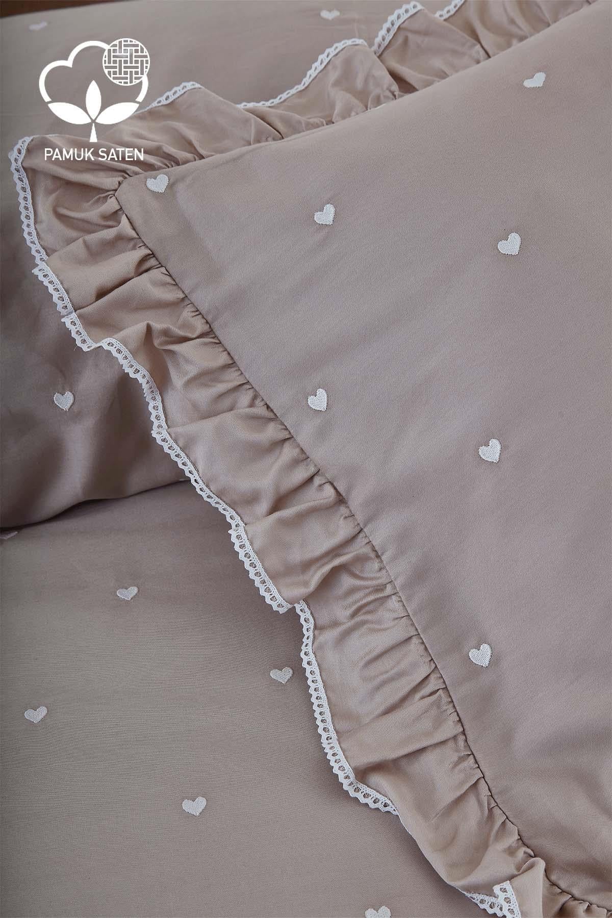 Amore Heart Embroidered Cotton Satin Single 4-Piece Duvet Cover Set