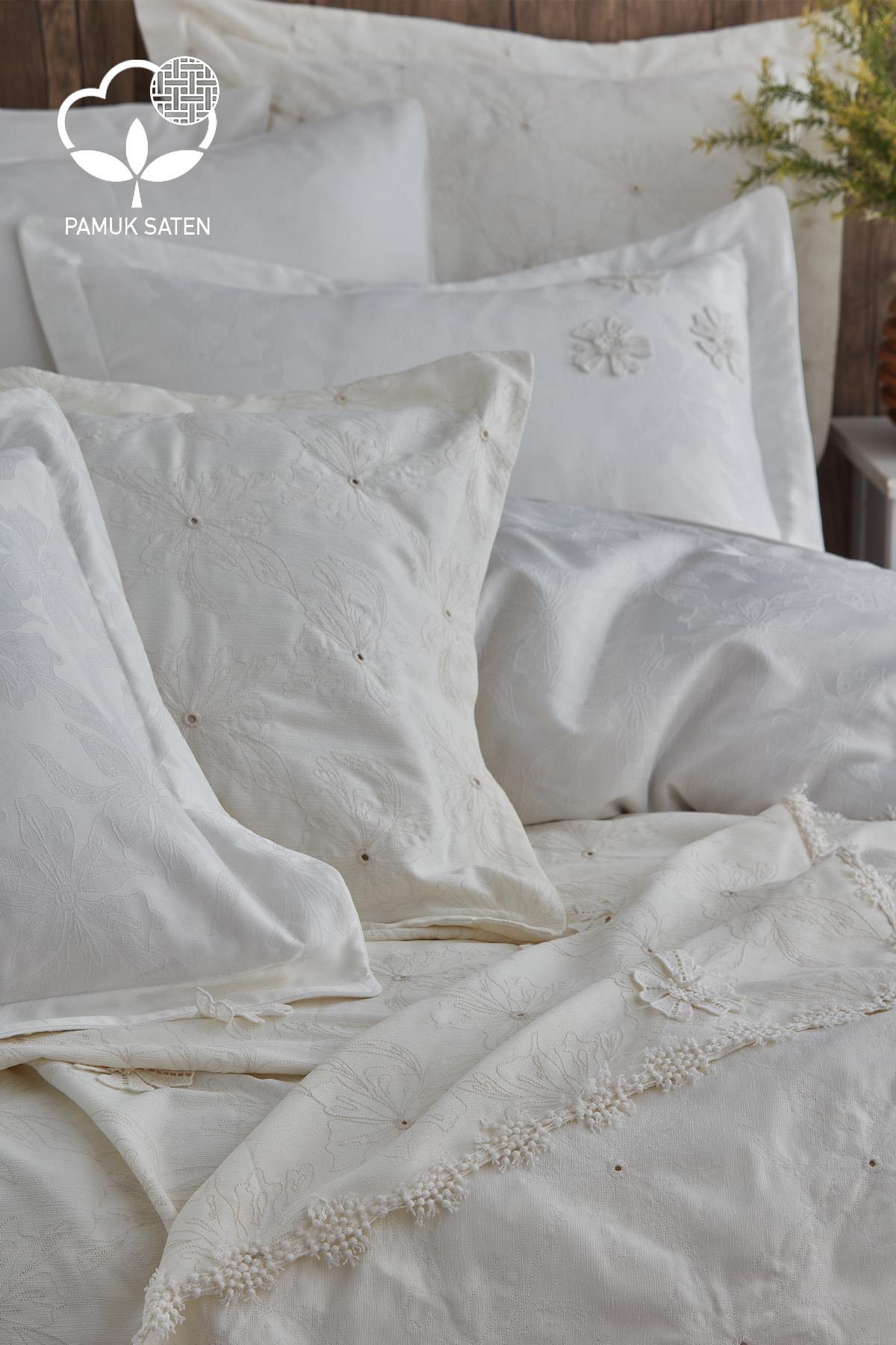 Narcissus Flower Embroidered Double 9 Piece Duvet Cover + Blanket Set