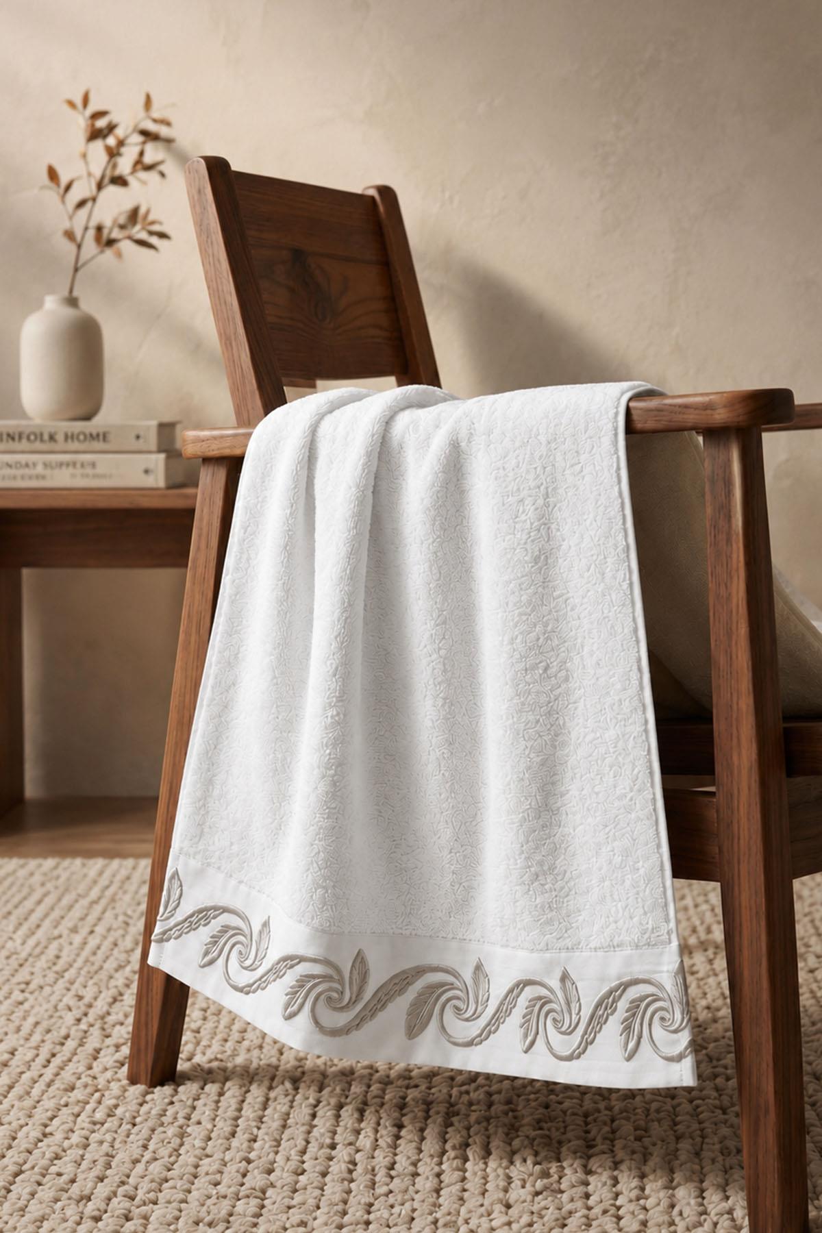 Latina Burgundy Leaf Embroidered Hand Towel (50 x 90 cm)