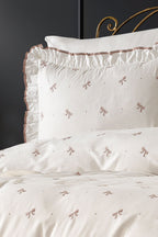 Serena Bow Embroidered Cotton Satin Double 6-Piece Duvet Cover Set