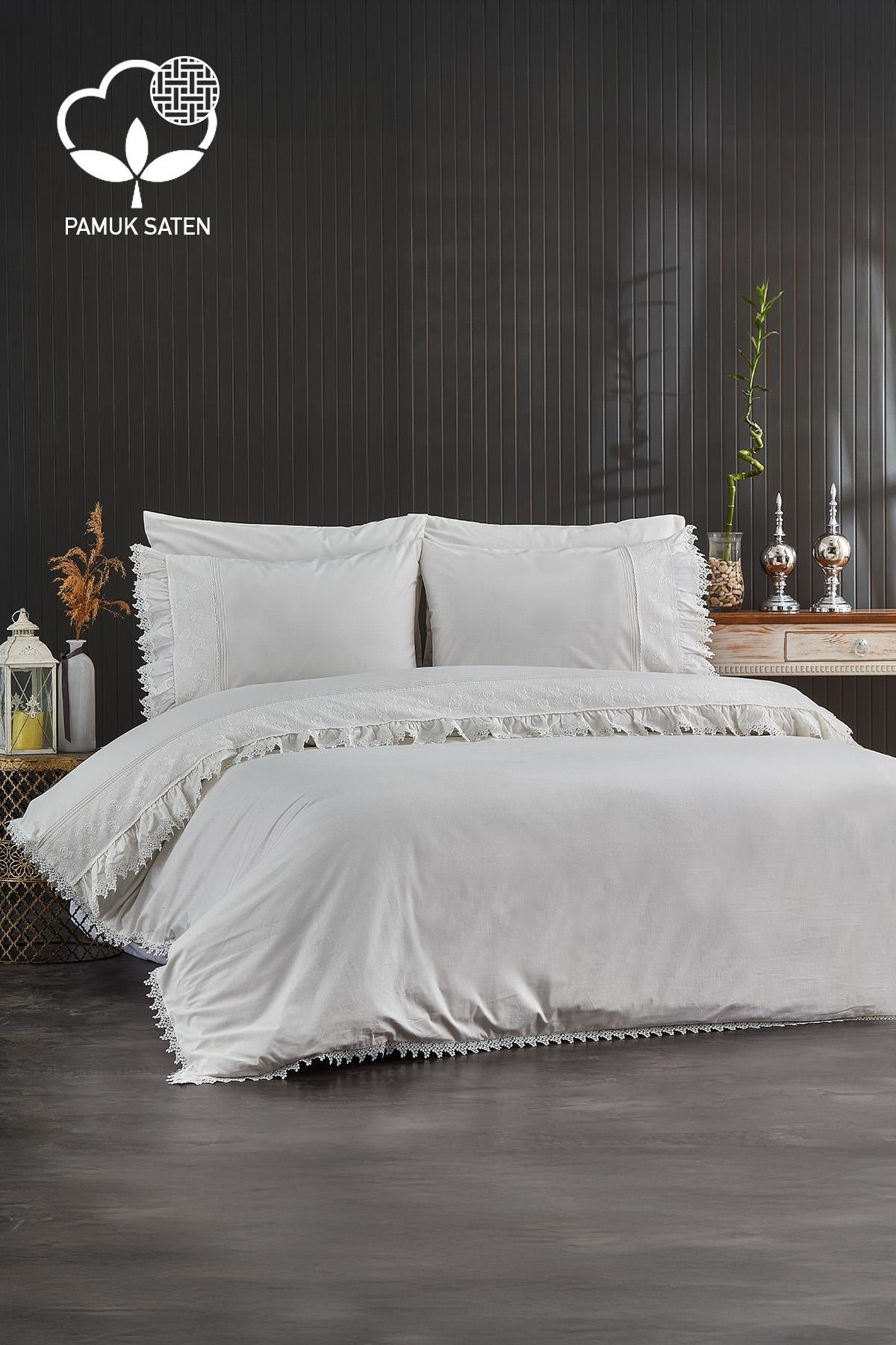 Alina Lace Cotton Satin Double 6-Piece Duvet Cover Set