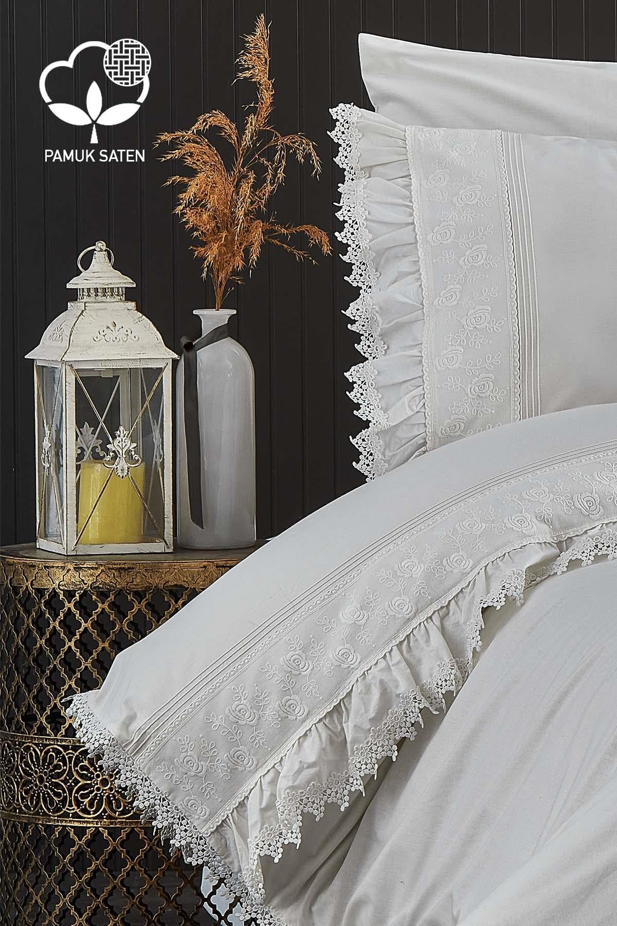 Alina Lace Cotton Satin Double 6-Piece Duvet Cover Set