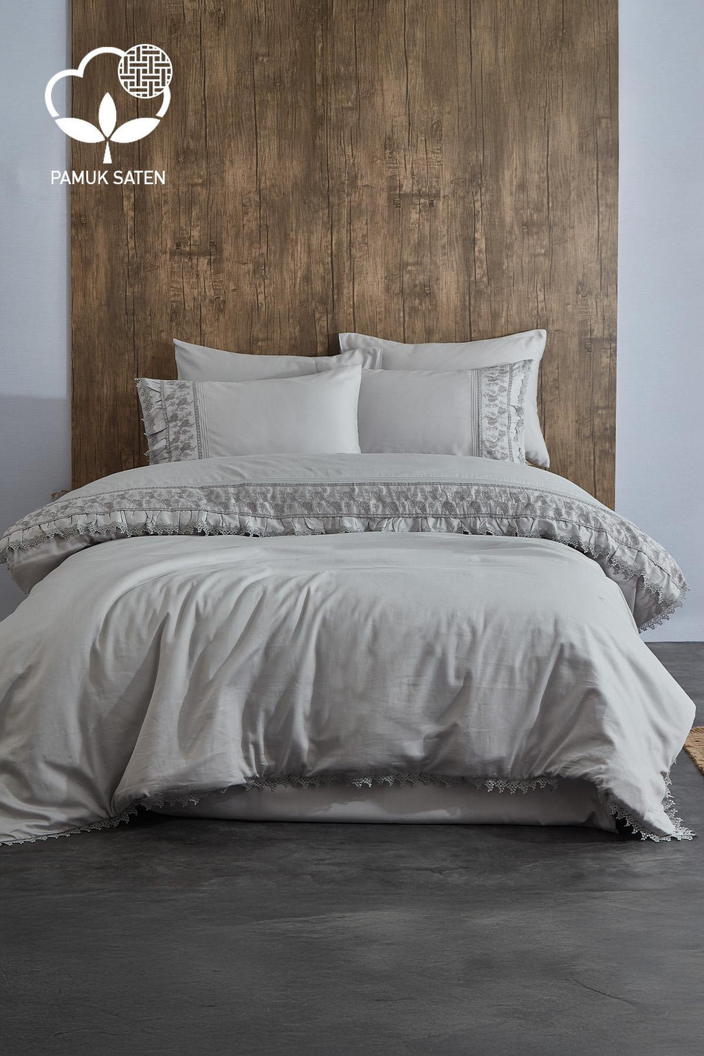 Alina Dantelli Pamuk Saten Çift Kişilik 6 Parça Nevresim Takımı - Nazik Home - Yuvama Değer!