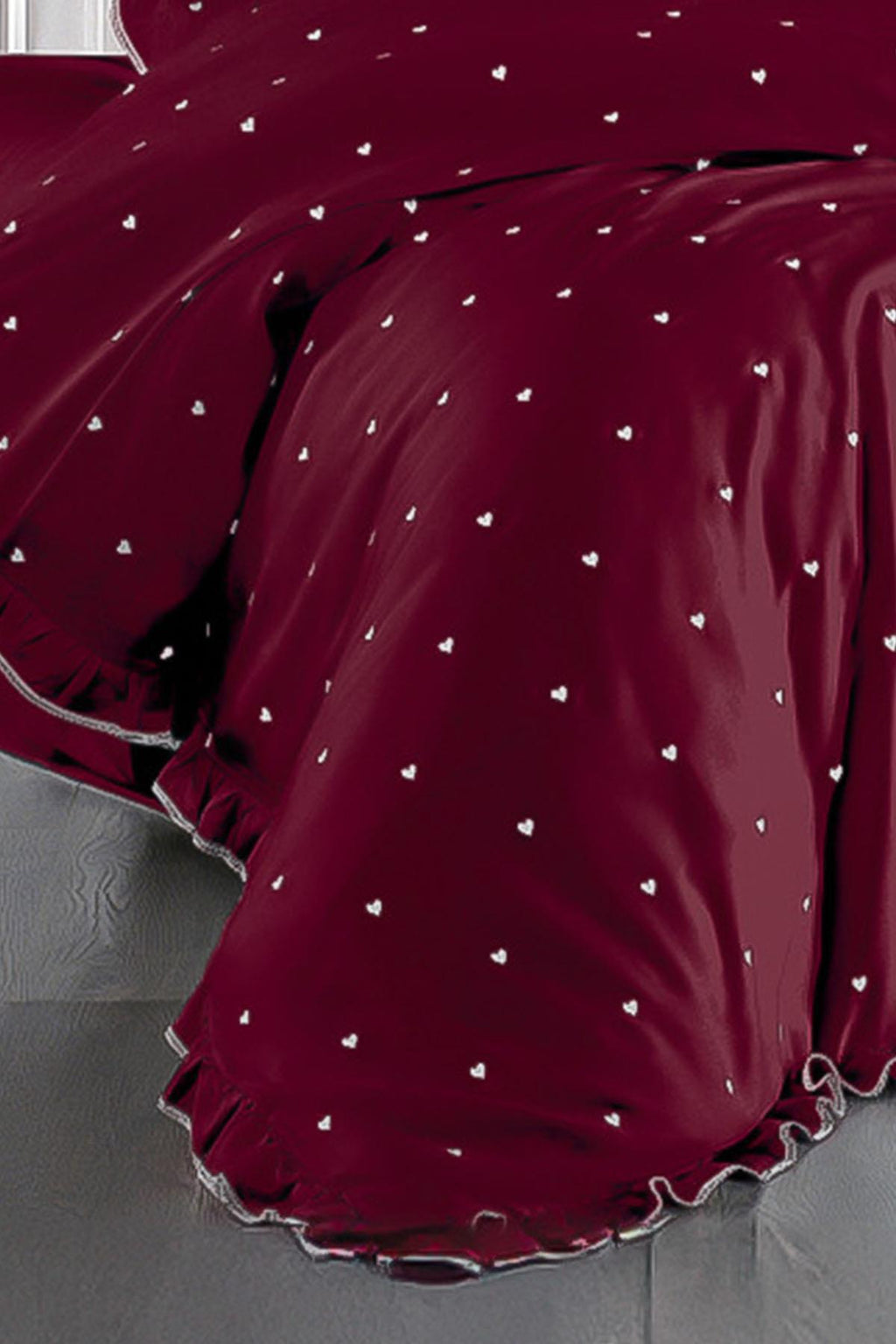 Amore Kalp Nakışlı Pamuk Saten King Size 6 Parça Nevresim Takımı - Nazik Home - Yuvama Değer!