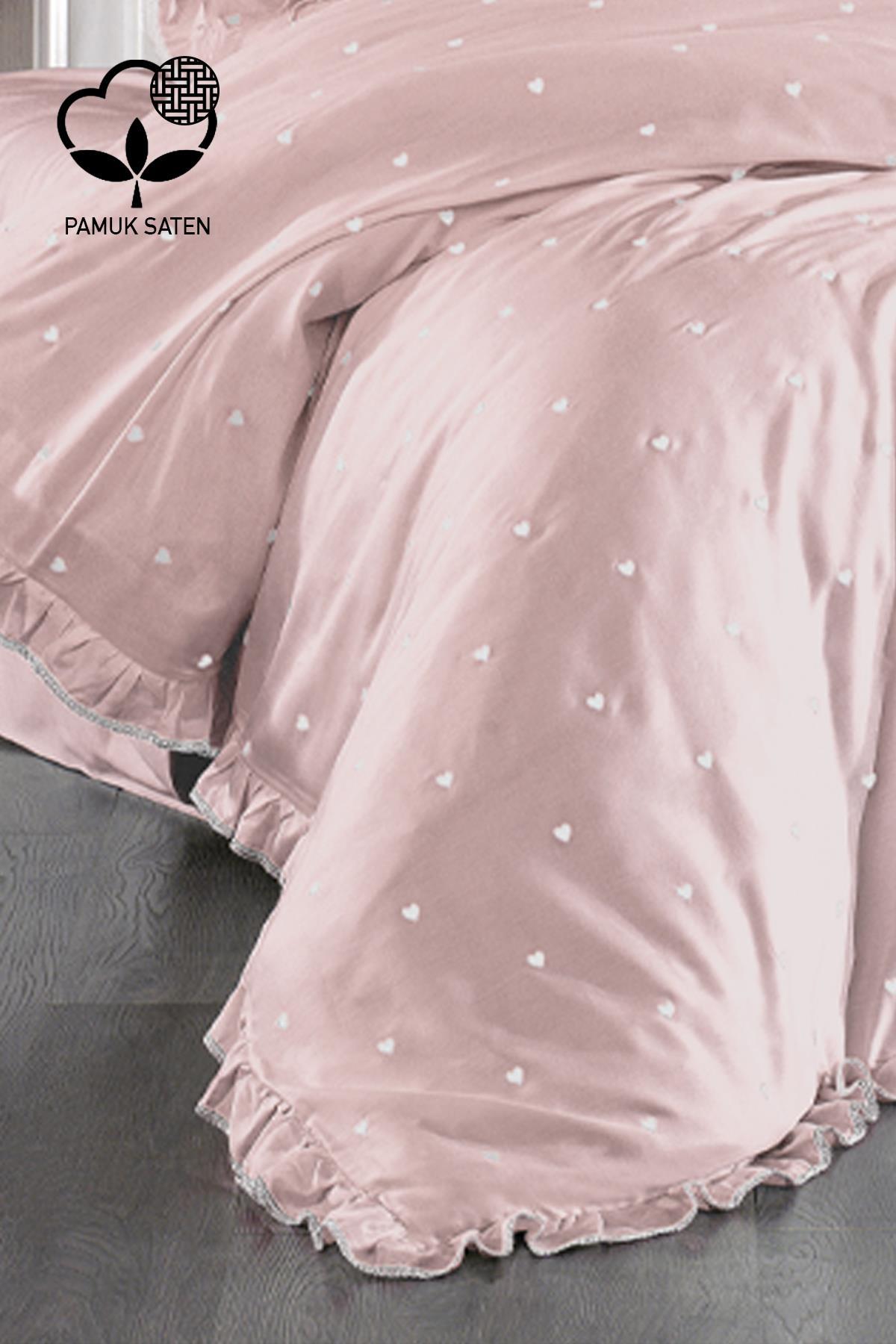 Amore Heart Embroidered Cotton Satin Single 4-Piece Duvet Cover Set