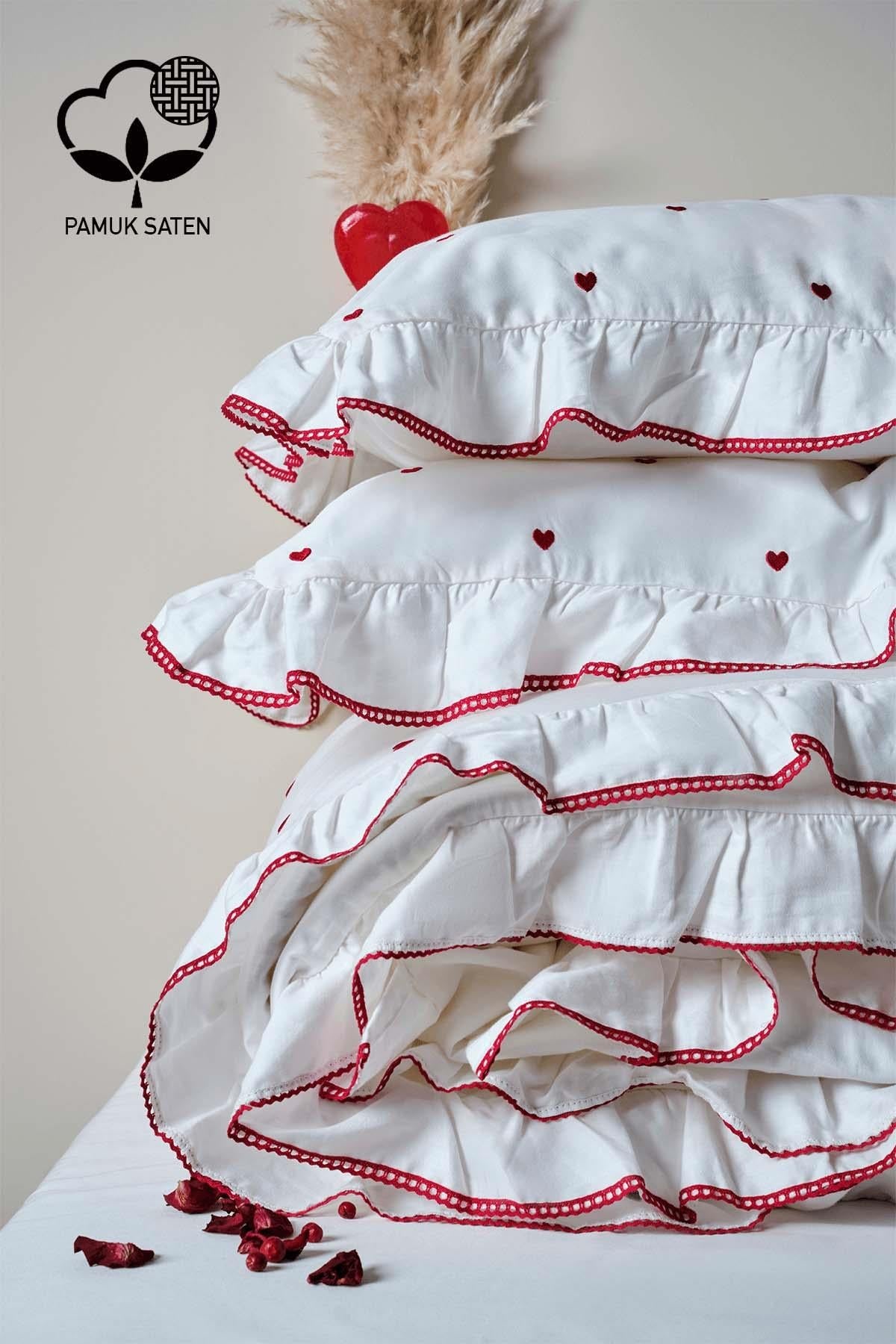 Amore Cotton Satin Double Heart Duvet Cover Set