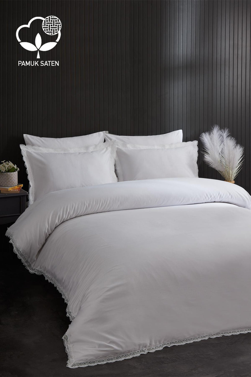 Asel 300 TC Dantelli Pamuk Saten Süper King Size 6 Parça Nevresim Takımı - Nazik Home - Yuvama Değer!