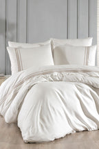 Benita Herringbone Embroidered Cotton Satin Double 6-Piece Duvet Cover Set