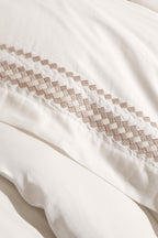 Benita Herringbone Embroidered Cotton Satin Double 6-Piece Duvet Cover Set