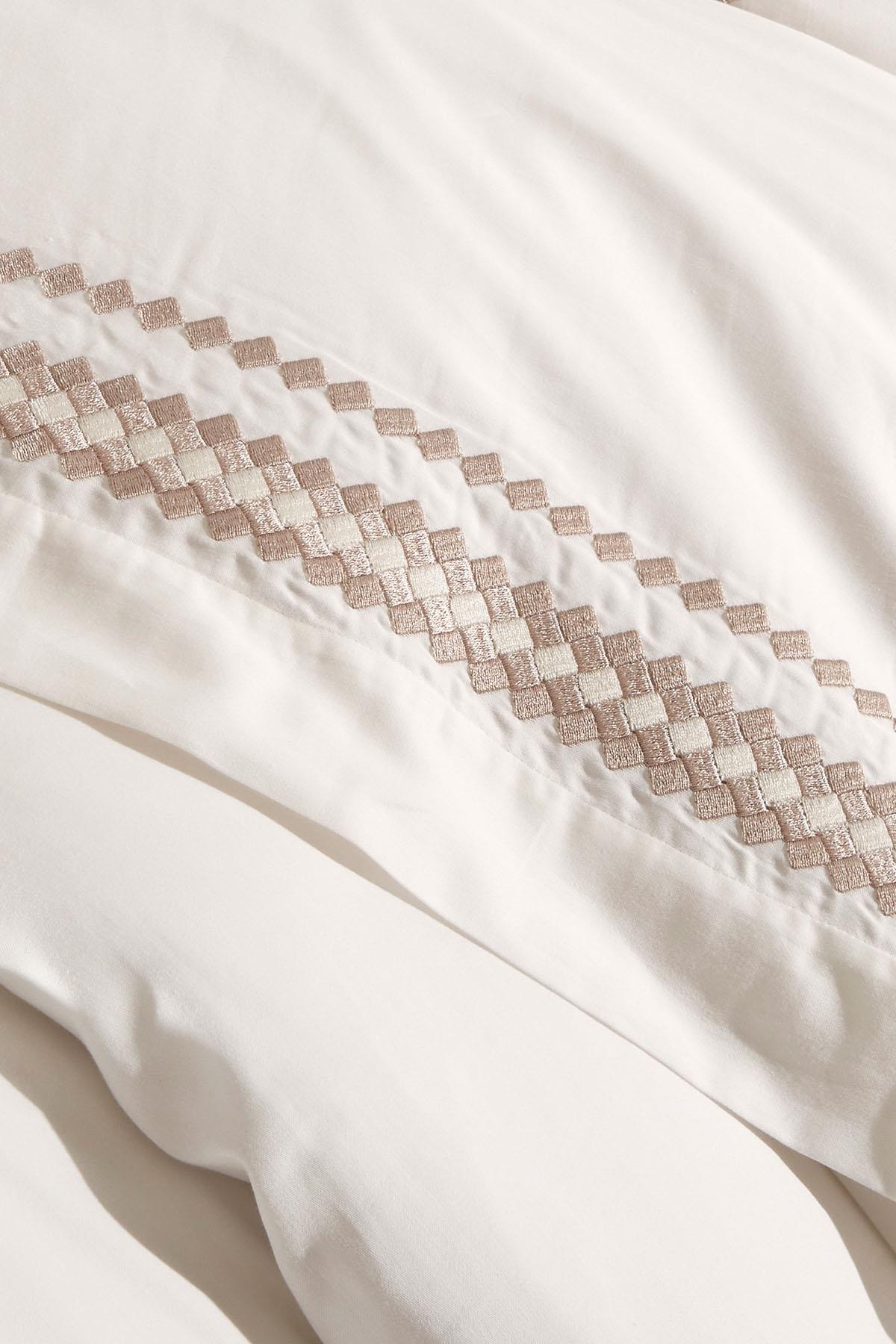 Benita Herringbone Embroidered Cotton Satin King Size 6-Piece Duvet Cover Set