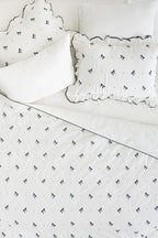 Bow Embroidered Cotton Satin Double 3-Piece Duvet Cover Set