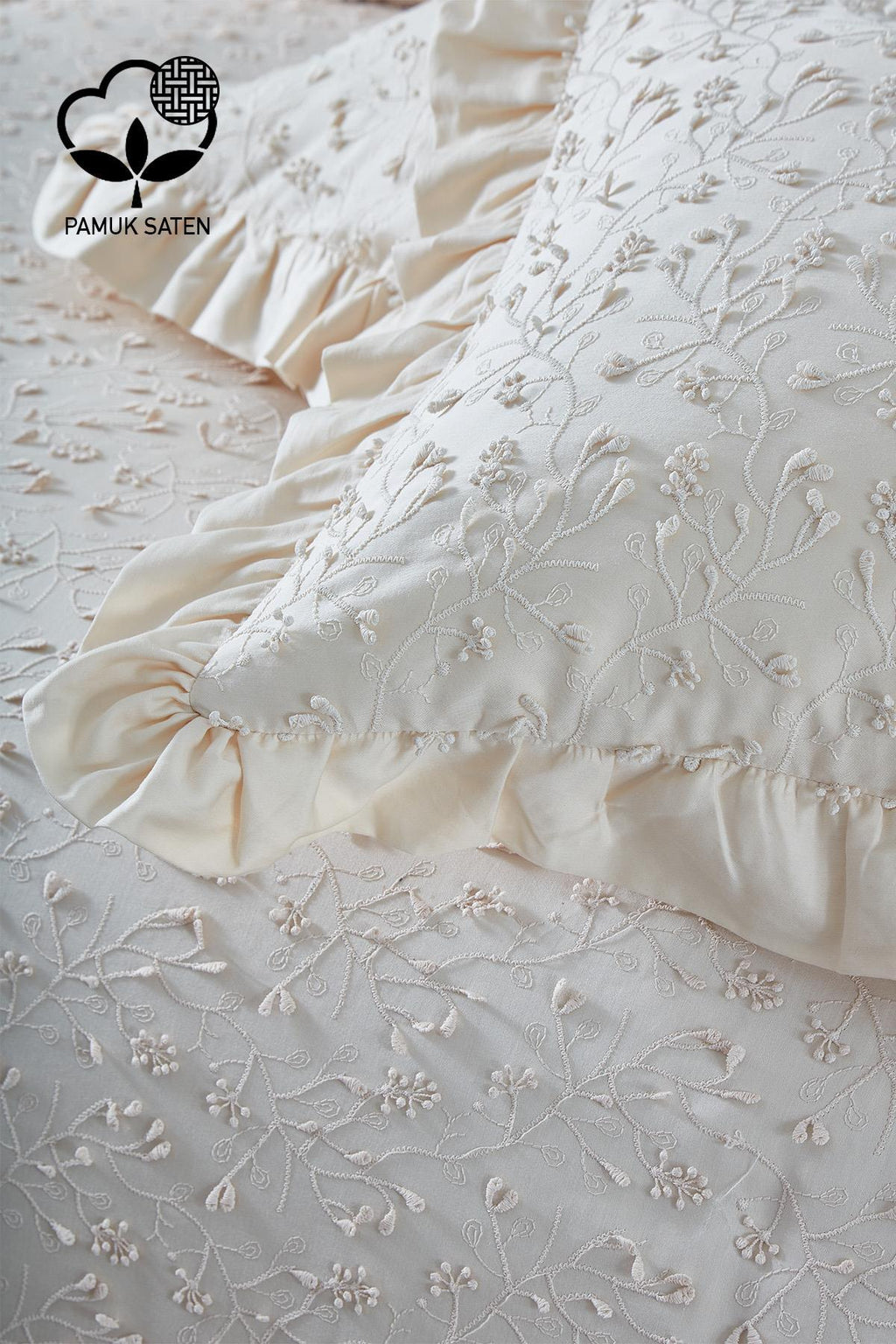 Celine İşlemeli Pamuk Saten King Size 6 Parça Nevresim Takımı - Nazik Home - Yuvama Değer!