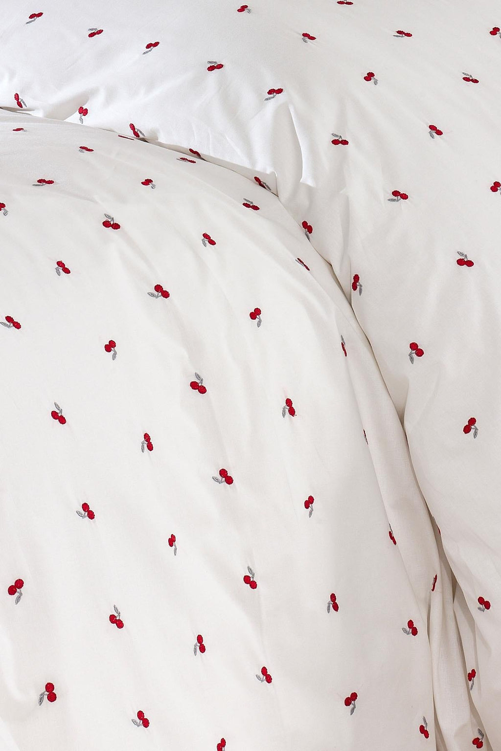 Cherry Embroidered Cotton Satin Double 6-Piece Duvet Cover Set