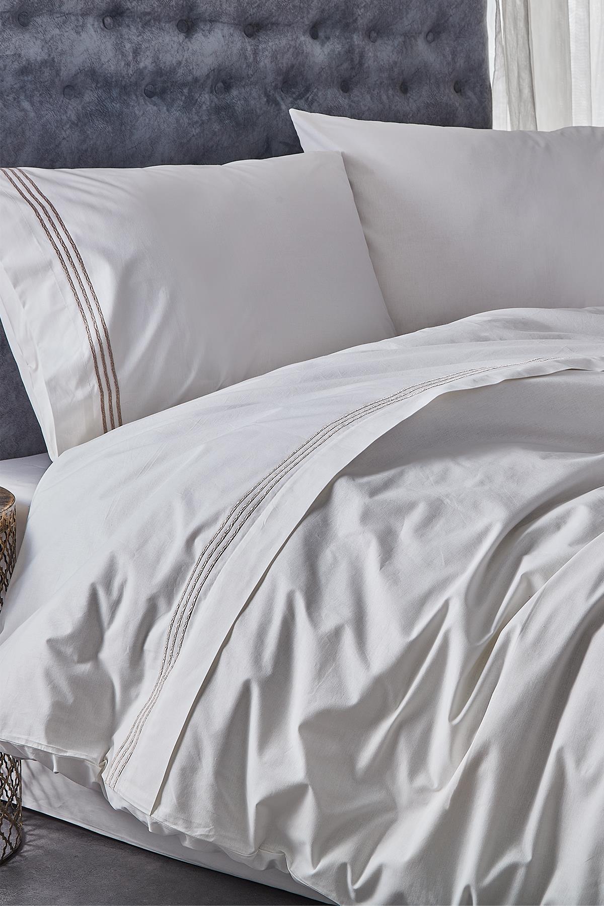 Elda Modern Line Embroidered Double 3 Piece Duvet Cover Set