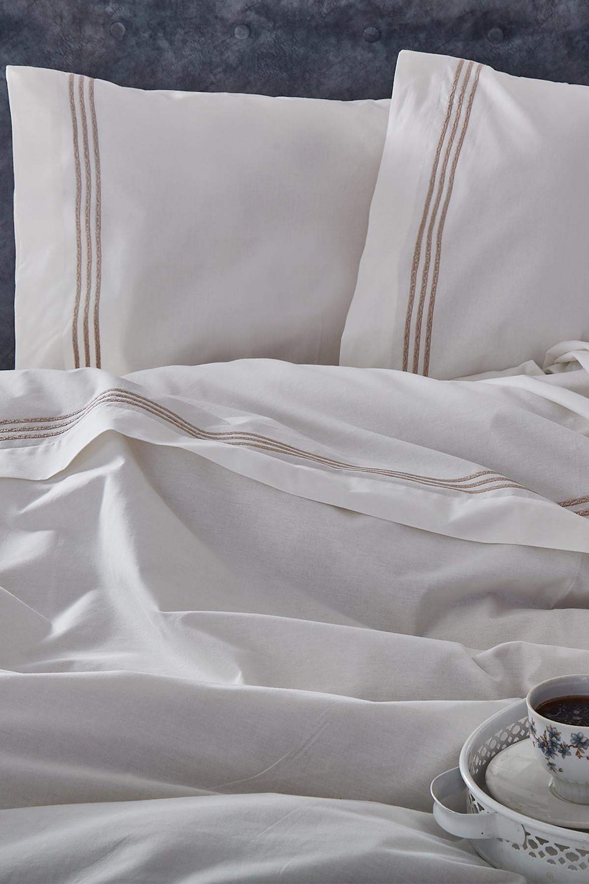 Elda Modern Line Embroidered Double 3 Piece Duvet Cover Set