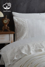 Espina Dantelli Süper King Size 7 Parça Nevresim + Pike Set - Nazik Home - Yuvama Değer!