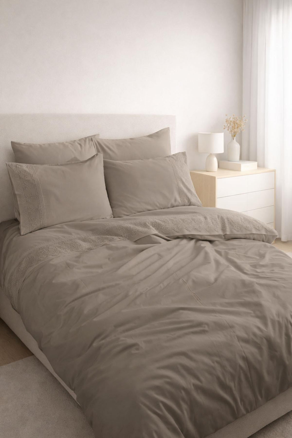 Farah Embroidered Cotton Satin Double 6-Piece Duvet Cover Set