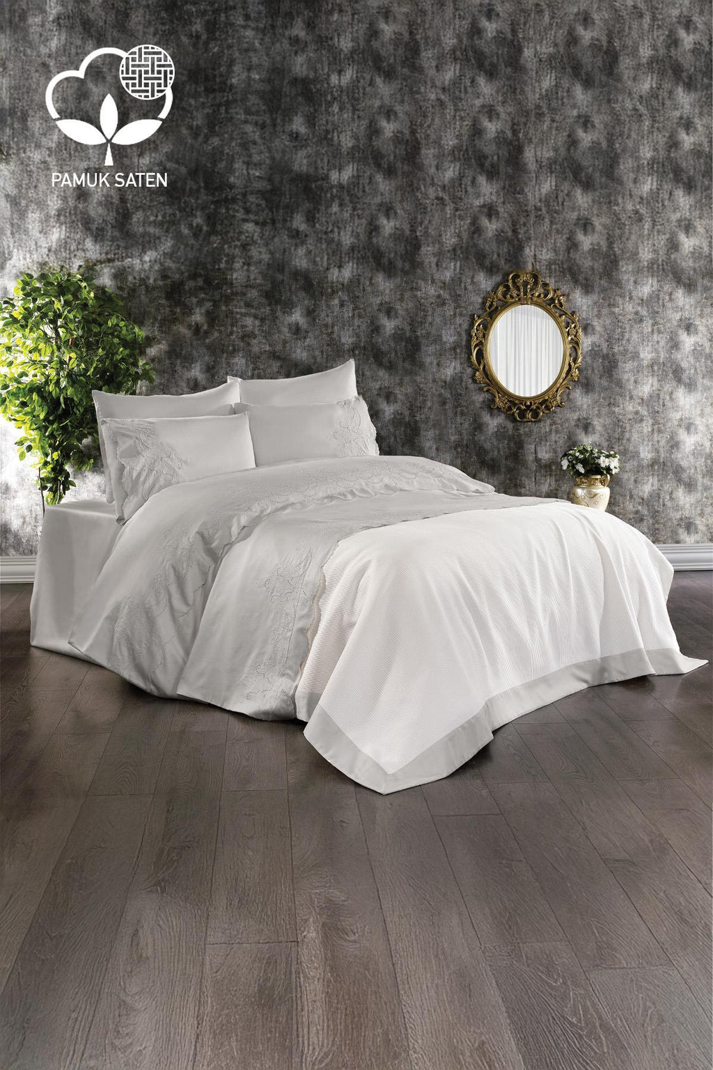 Hanedan İşlemeli Süper King Size 7 Parça Nevresim + Pike Set - Nazik Home - Yuvama Değer!