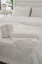 Hanzade Floral Embroidered Double 7 Piece Duvet Cover + Blanket Set