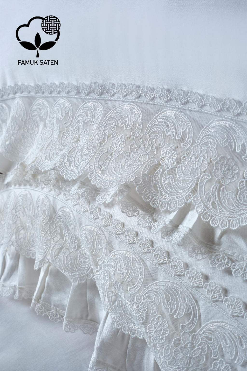 Helen Dantelli Organik Pamuk Saten Çift Kişilik Nevresim Takımı - Nazik Home - Yuvama Değer!