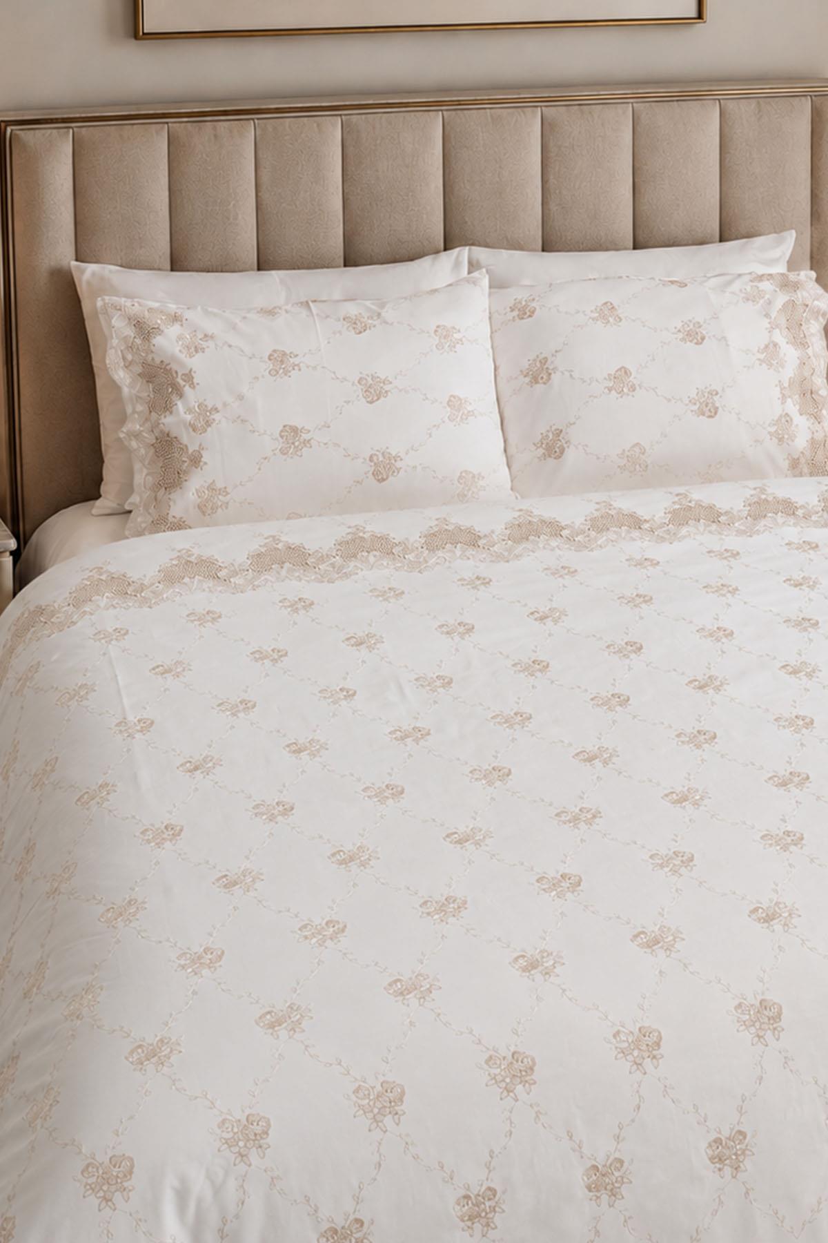 Iris Embroidered Cotton Satin Double 6-Piece Duvet Cover Set