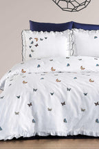 Laura Butterfly Embroidered Cotton Satin Super King Size Duvet Cover Set