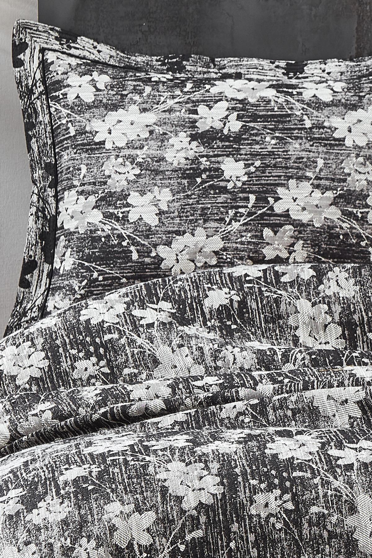 Lotus Çiçek Desenli Jakarlı Çift Kişilik Yatak Örtüsü - Nazik Home - Yuvama Değer!