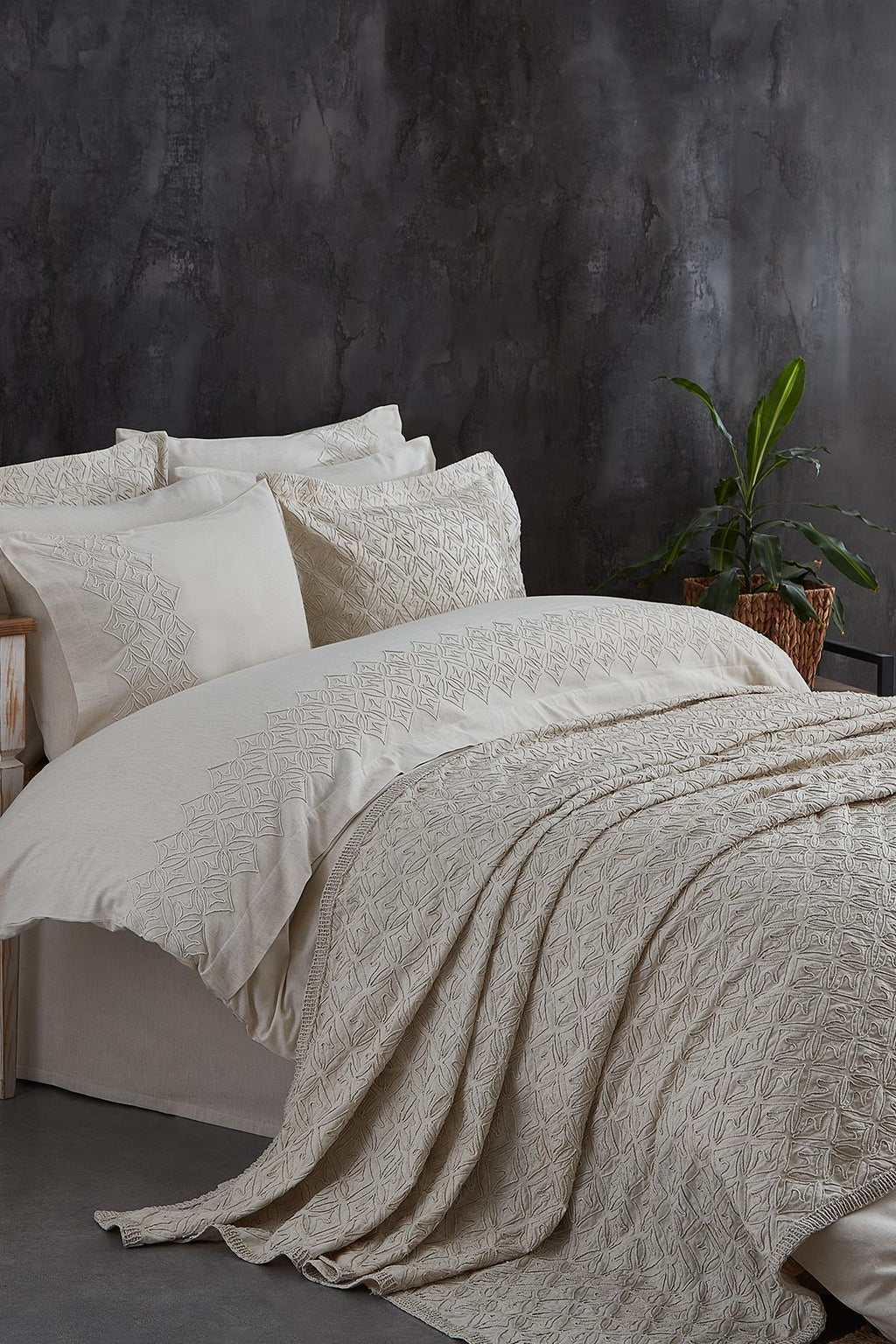 Maria Embroidered Super King Size 9-Piece Duvet Cover + Quilt Set