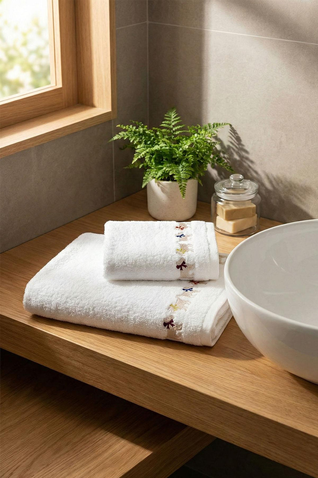 Milu Mini Dog Embroidered Hand Towel (30 x 50 cm)