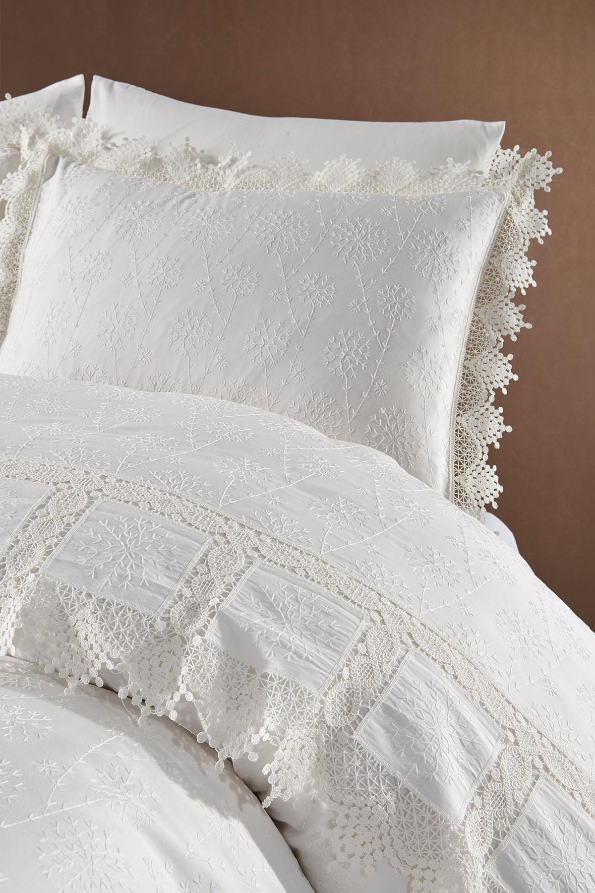 Mirage Lace-Trimmed Cotton Satin Double 6-Piece Duvet Cover Set