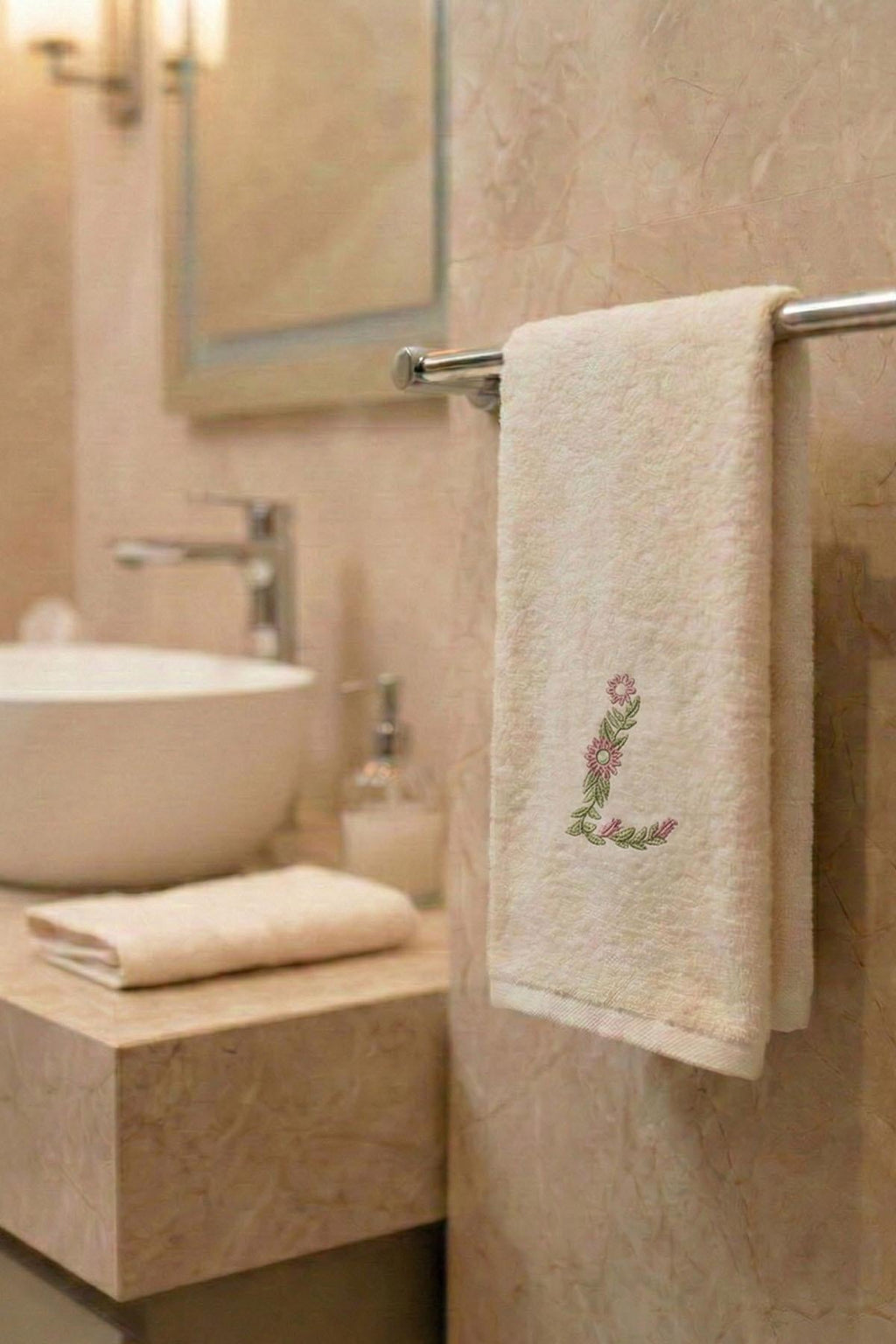 Monogram Harf Nakışlı Bambu Yüz Havlusu (50 x 90 cm)