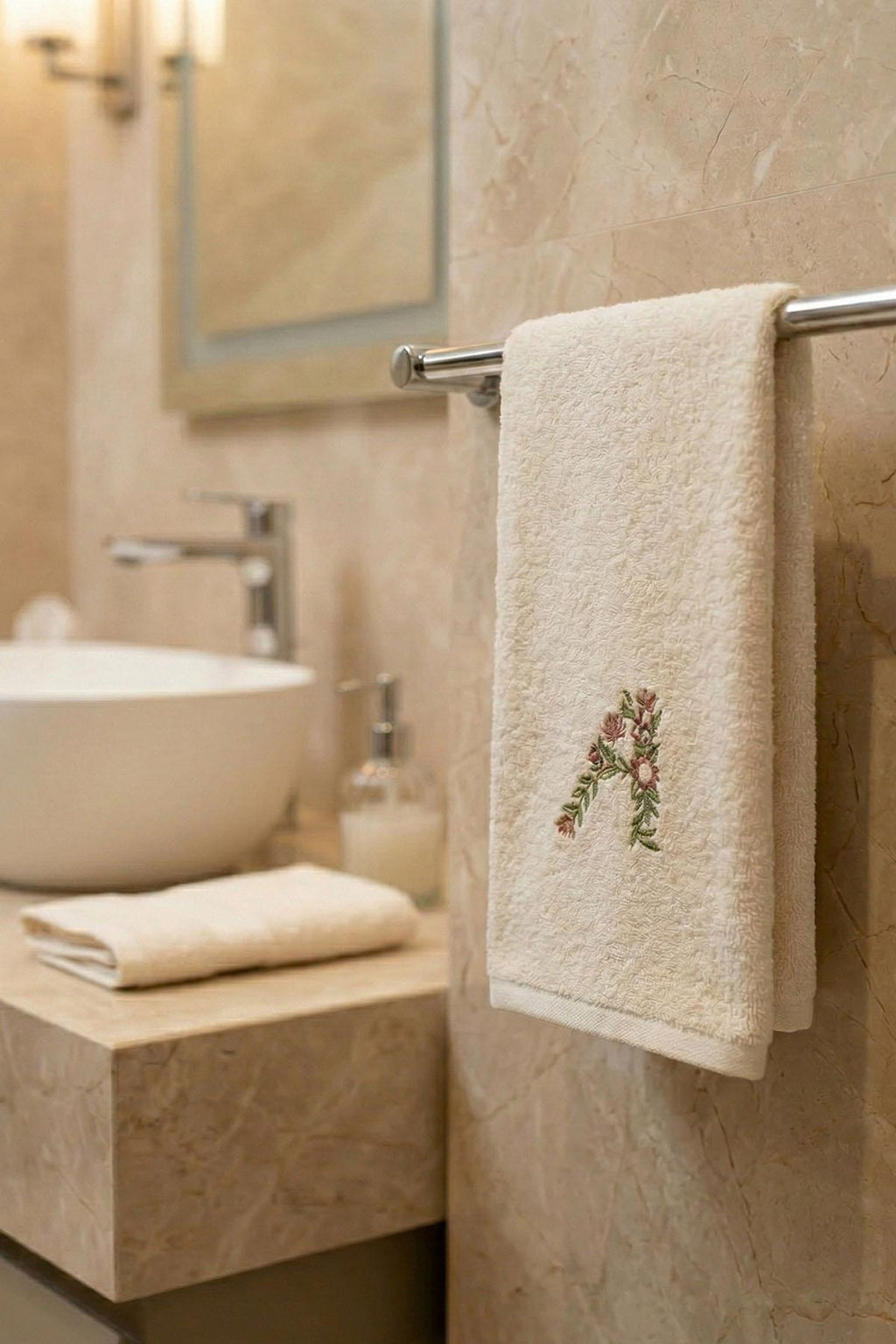 Monogram Harf Nakışlı Bambu Yüz Havlusu (50 x 90 cm)