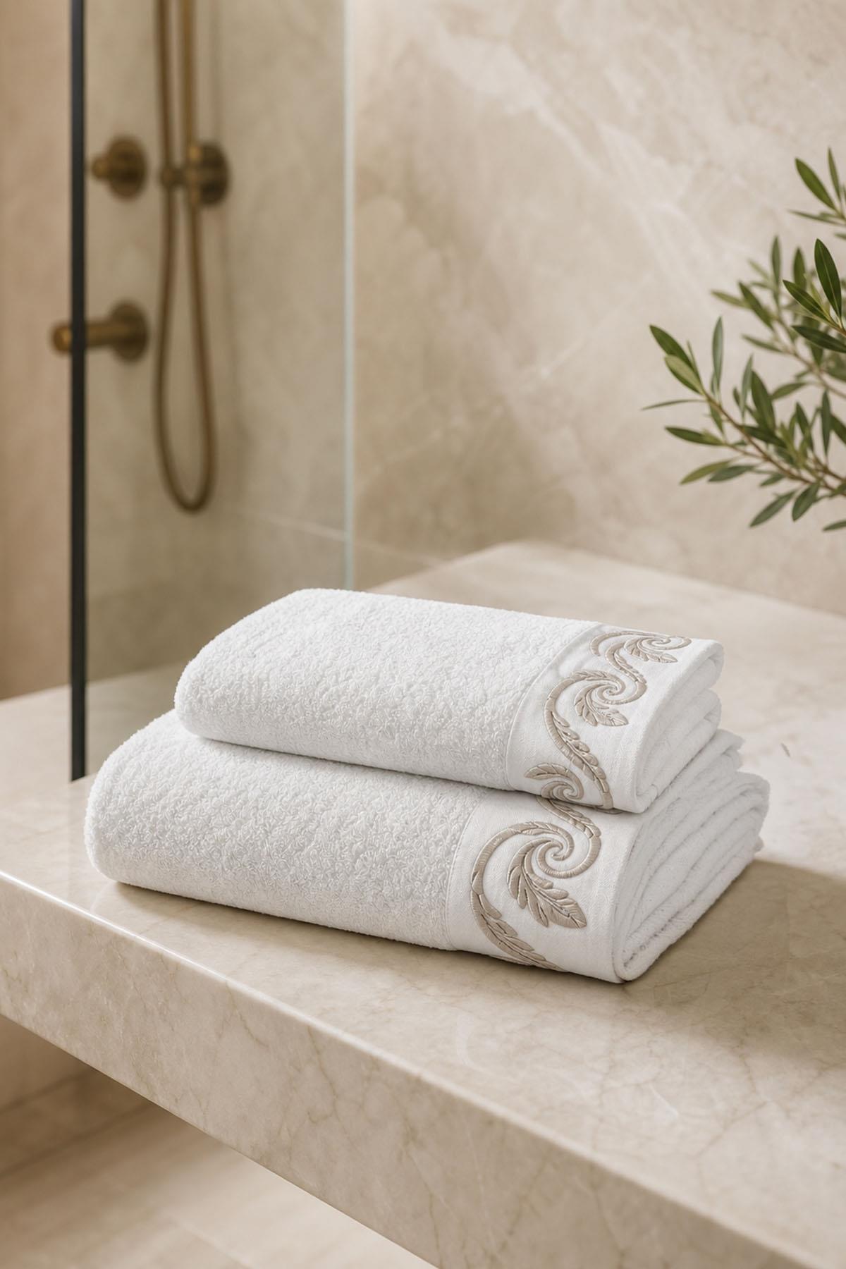 Latina Burgundy Leaf Embroidered Hand Towel (50 x 90 cm)