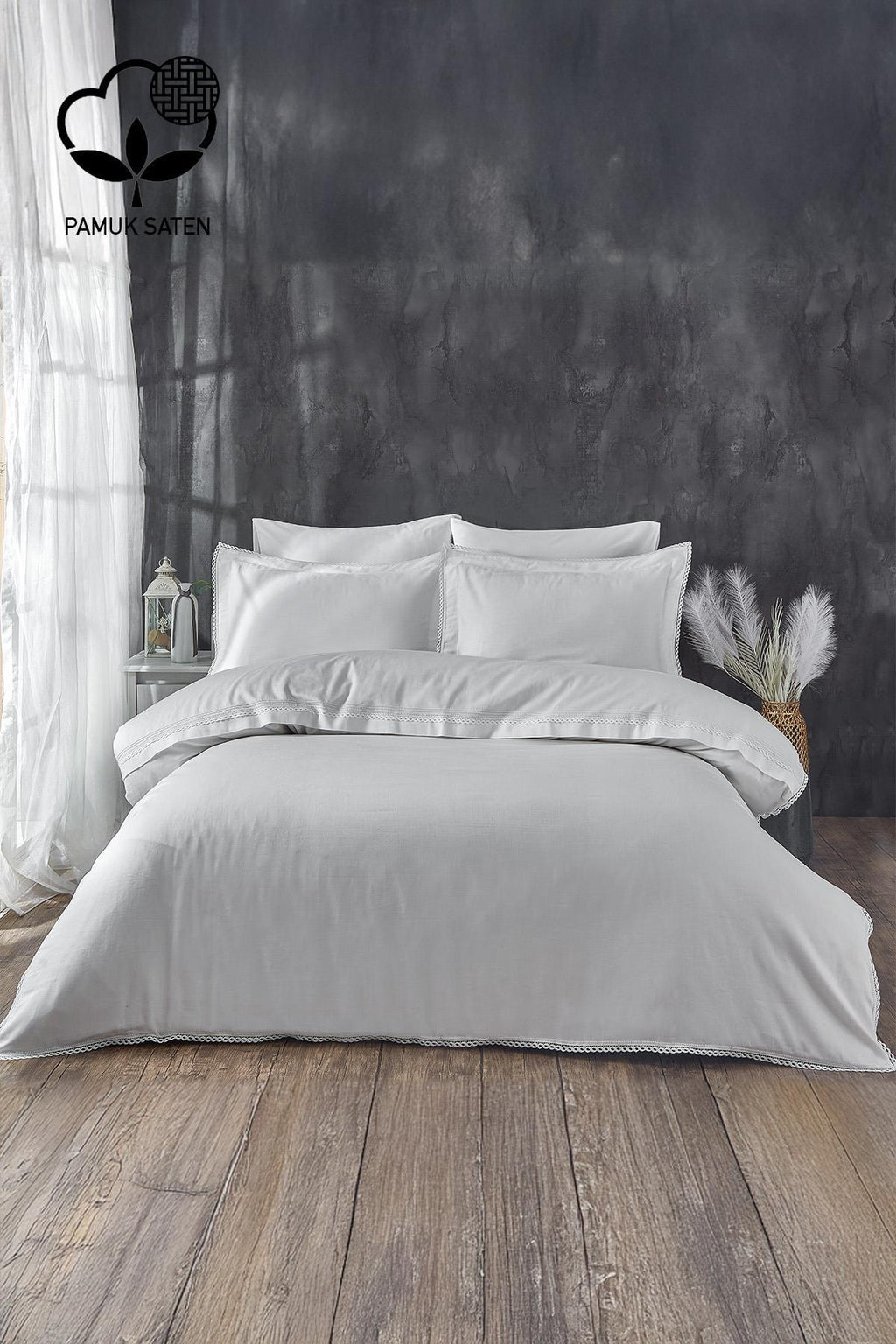 Portie Dantelli Pamuk Saten King Size 6 Parça Nevresim Takımı - Nazik Home - Yuvama Değer!