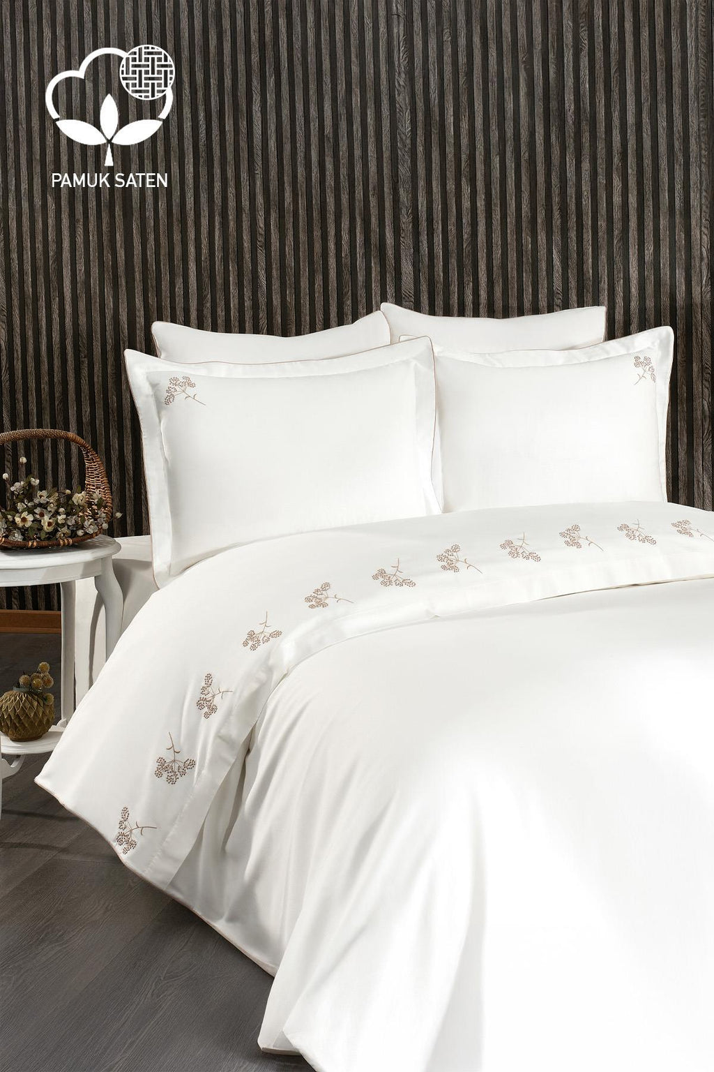 Sementa Çiçek Nakışlı Pamuk Saten King Size 6 Parça Nevresim Takımı - Nazik Home - Yuvama Değer!