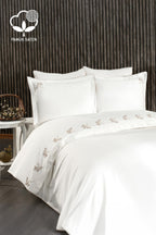 Sementa Çiçek Nakışlı Pamuk Saten King Size 6 Parça Nevresim Takımı - Nazik Home - Yuvama Değer!