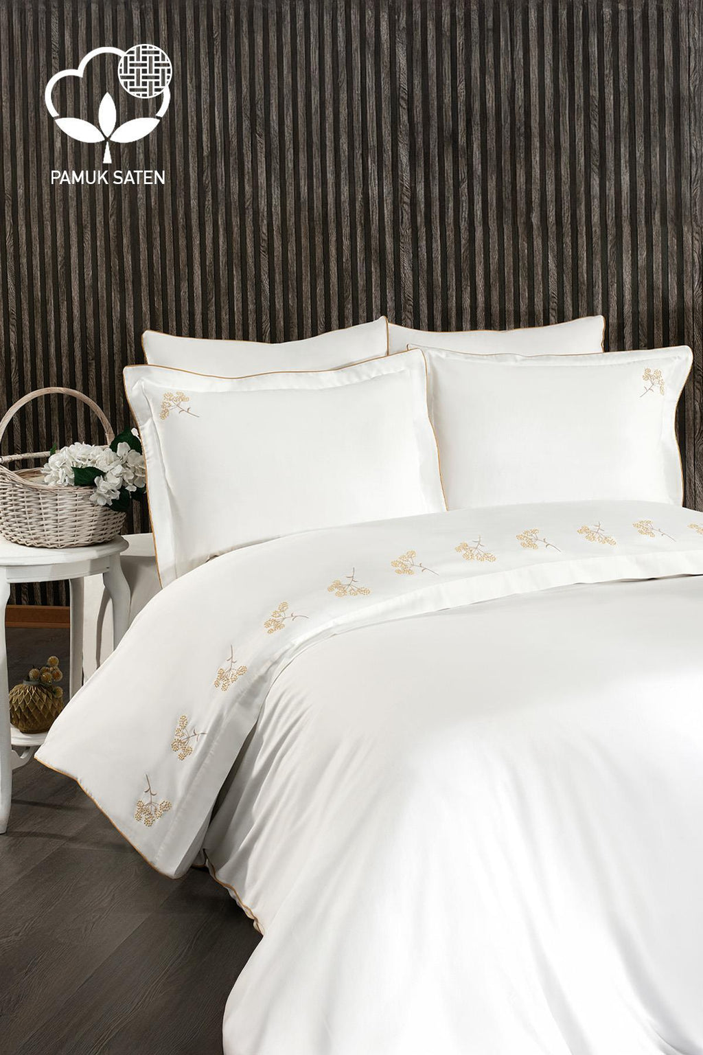 Sementa Çiçek Nakışlı Pamuk Saten Süper King Size 6 Parça Nevresim Takımı - Nazik Home - Yuvama Değer!