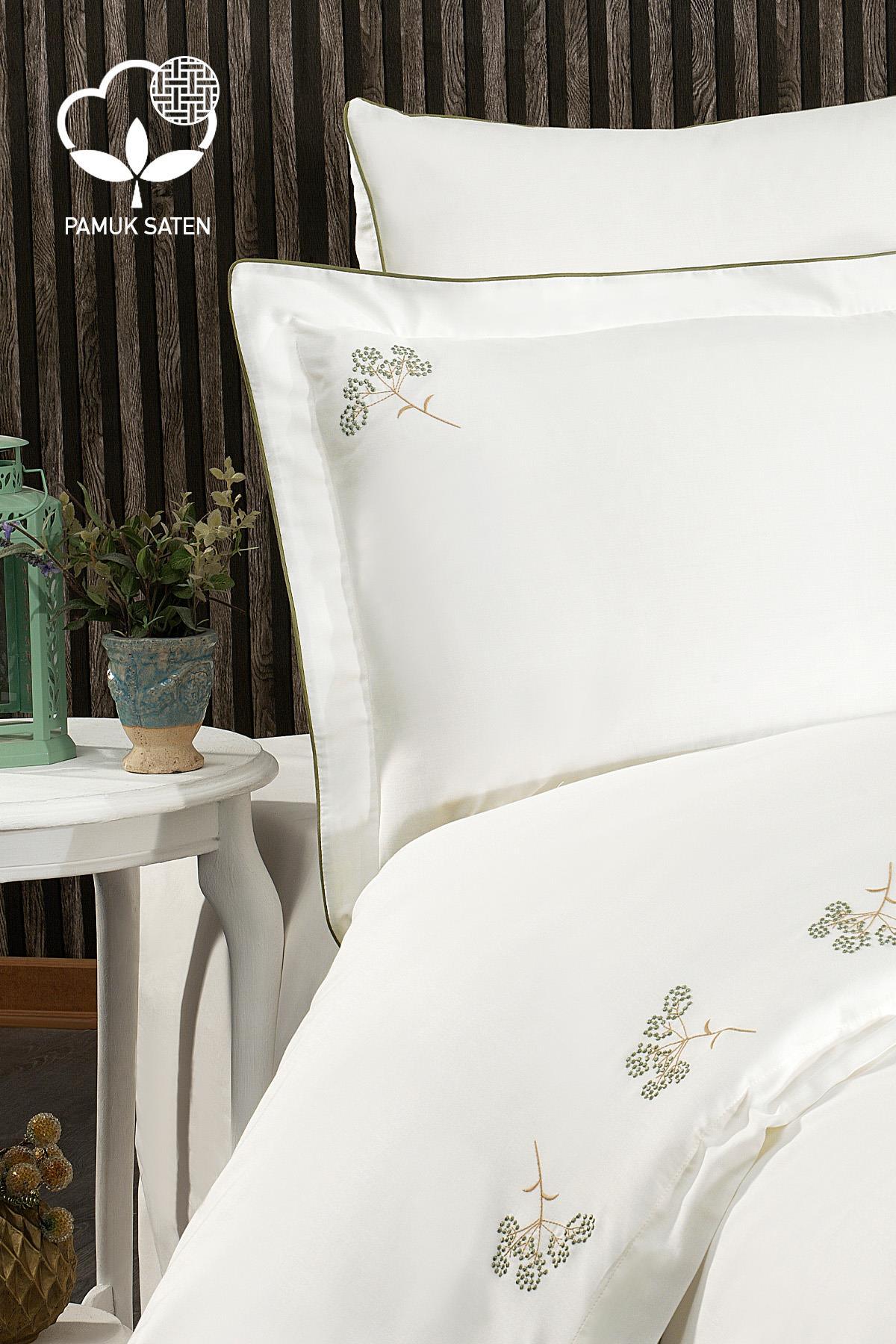 Sementa Çiçek Nakışlı Pamuk Saten Süper King Size 6 Parça Nevresim Takımı - Nazik Home - Yuvama Değer!