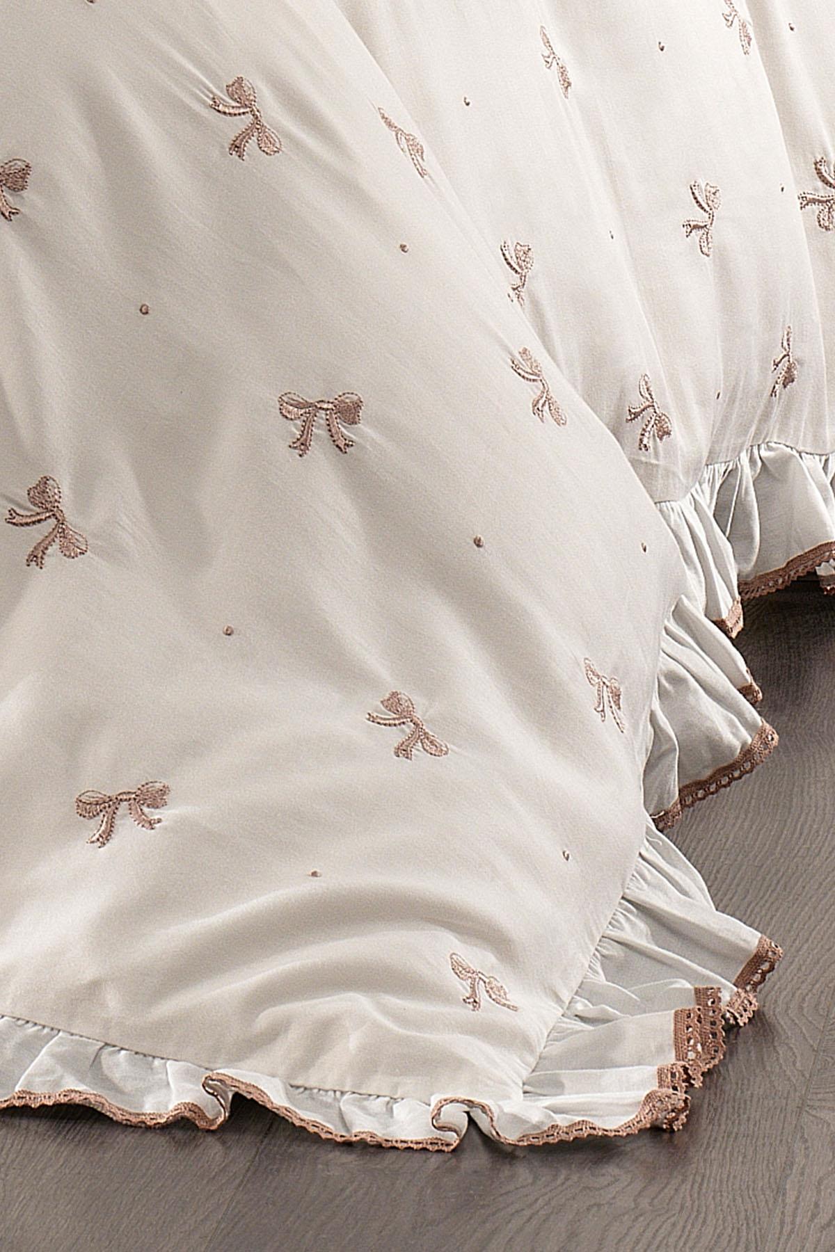 Serena Bow Embroidered Cotton Satin Double 6-Piece Duvet Cover Set