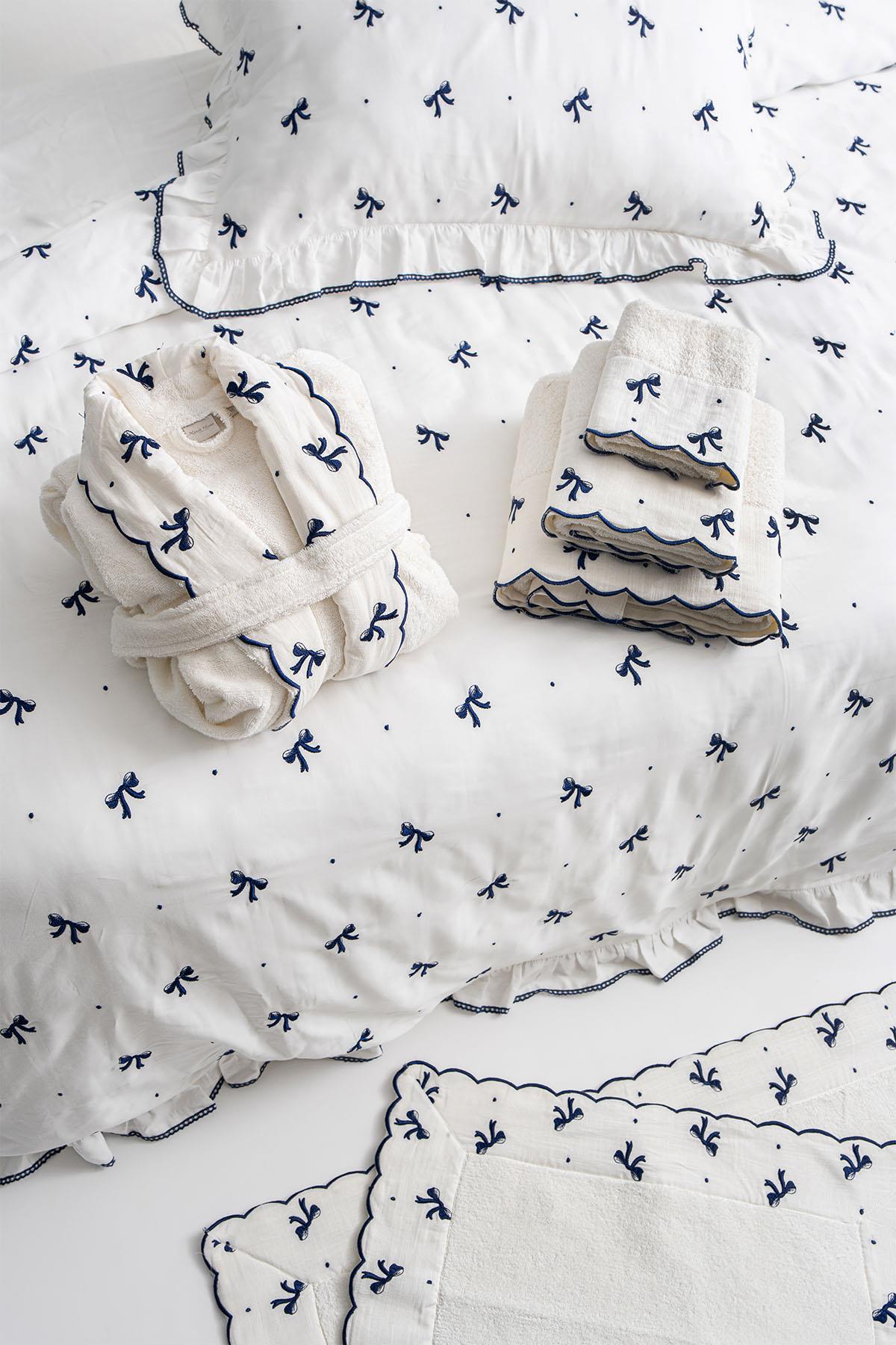 Serena Bow Embroidered Cotton Satin Super King Size 6-Piece Duvet Cover Set