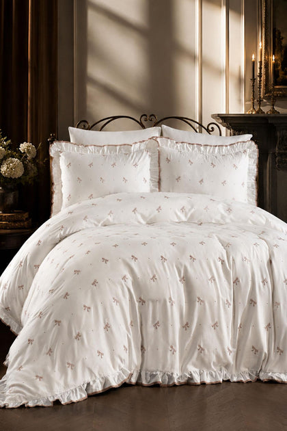 Serena Bow Embroidered Cotton Satin Super King Size 6-Piece Duvet Cover Set