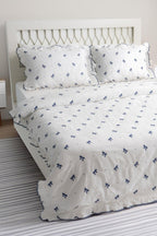 Serena Bow Embroidered Cotton Satin Double 6-Piece Duvet Cover Set