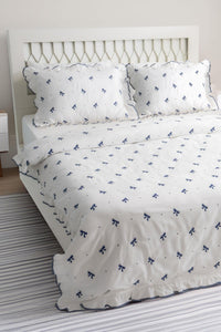 Serena Bow Embroidered Cotton Satin Double 6-Piece Duvet Cover Set