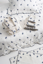 Serena Bow Embroidered Cotton Satin Double 6-Piece Duvet Cover Set