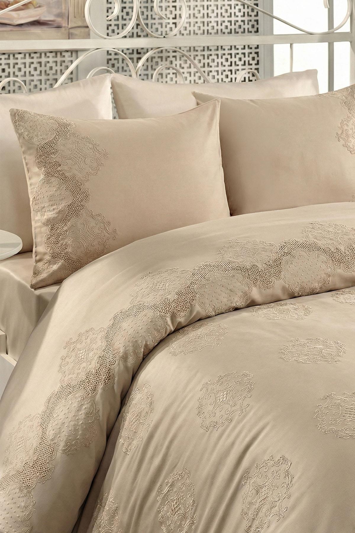Simena Embroidered Cotton Satin Double 6-Piece Duvet Cover Set