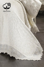 Tual İşlemeli Süper King Size 7 Parça Nevresim + Pike Set - Nazik Home - Yuvama Değer!