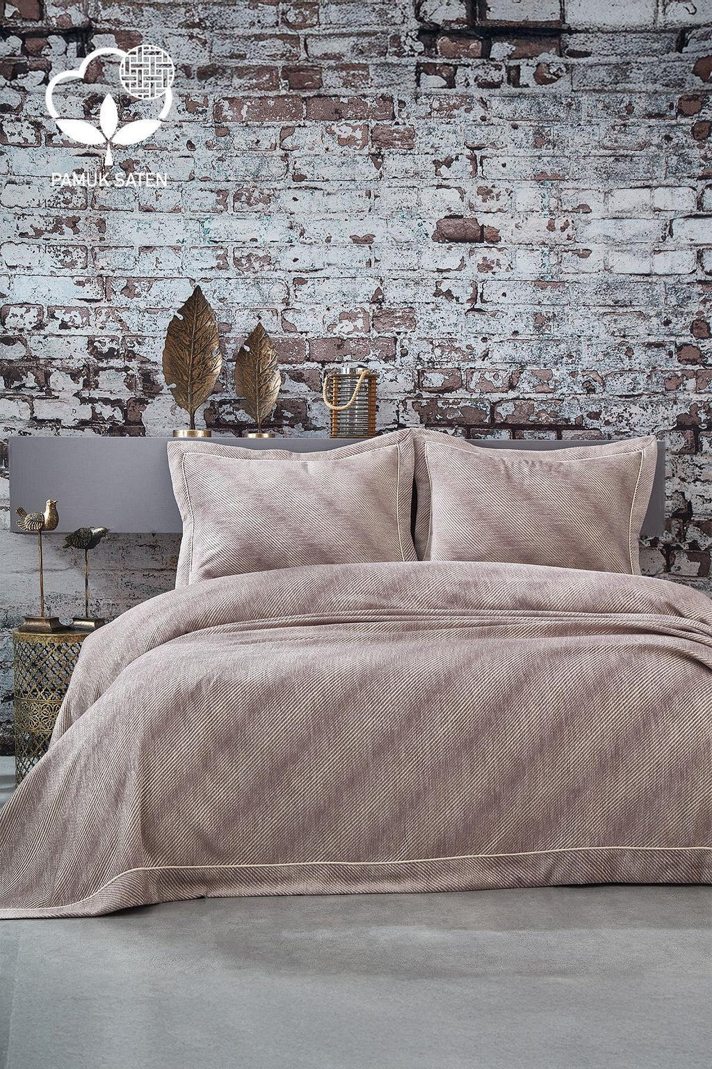 Volga Çizgili Pamuklu Çift Kişilik Yatak Örtüsü - Nazik Home - Yuvama Değer!