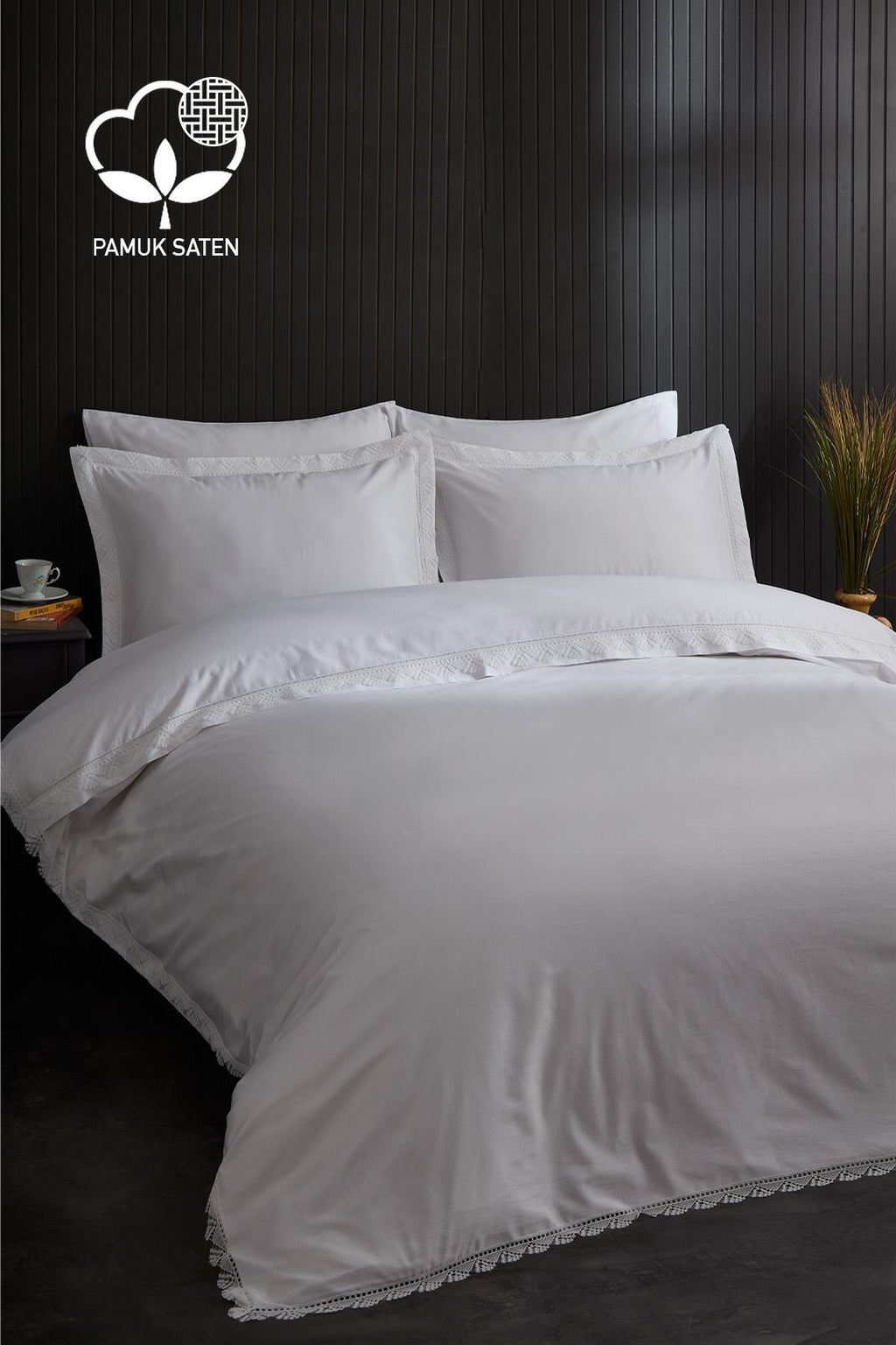 Zarif 300 TC Dantelli Pamuk Saten Süper King Size 6 Parça Nevresim Takımı - Nazik Home - Yuvama Değer!